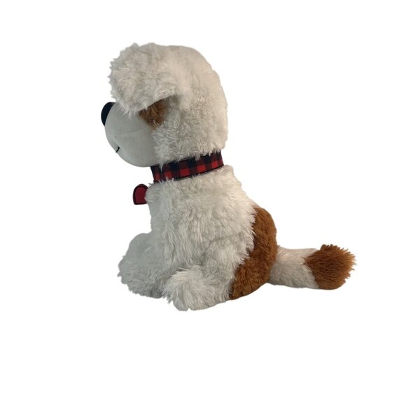 RBI Puppy Dog 16” Plush White Brown w/Red Plaid Collar by Ron Banafato Inc - Picture 2 of 8